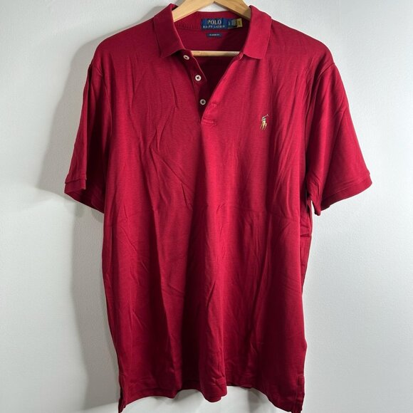 Polo Ralph Lauren Polo Shirt Mens Large Red Classic Fit Embroidered Flesh Pony - Picture 1 of 10
